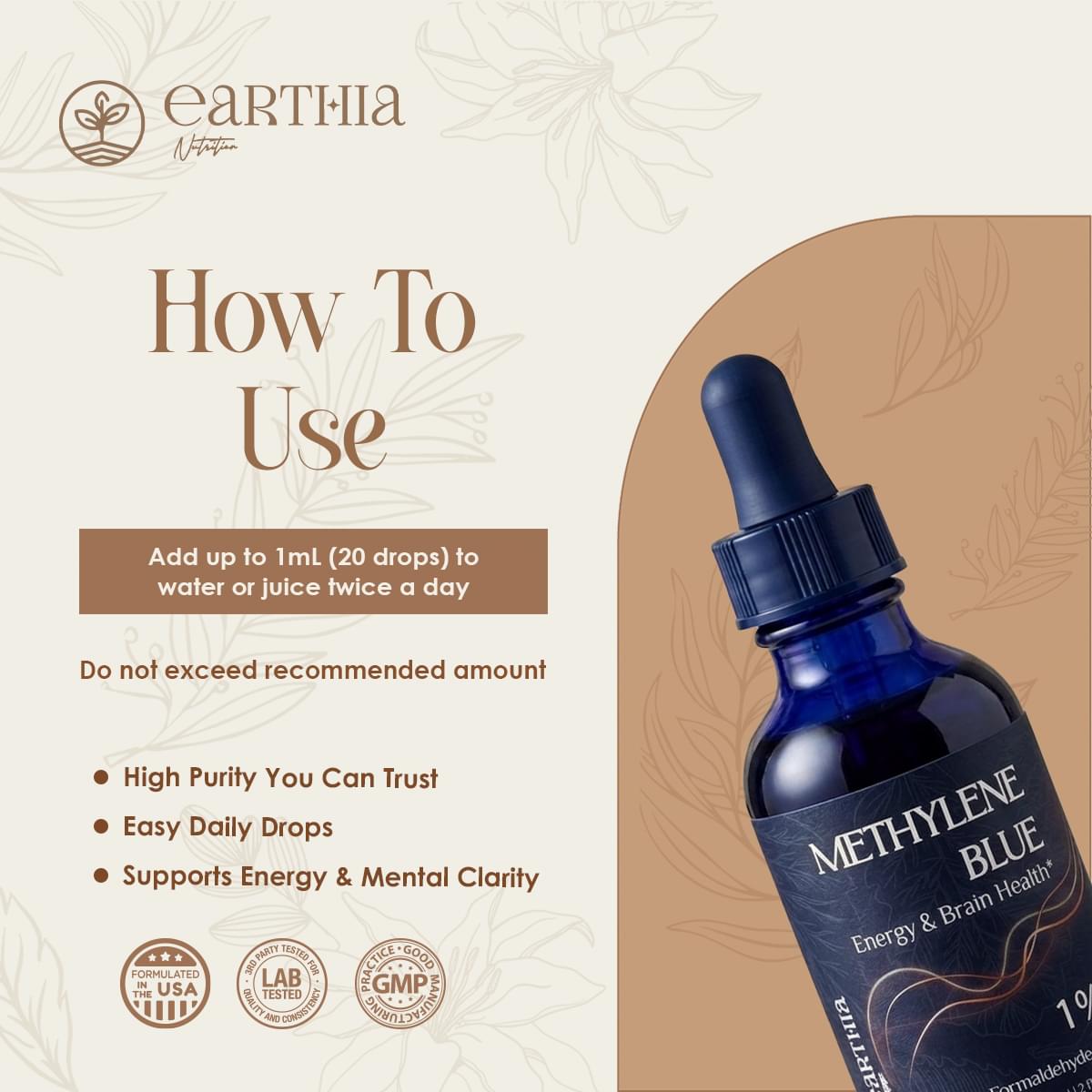 Earthia Methylene Blue supplement lifestyle photo